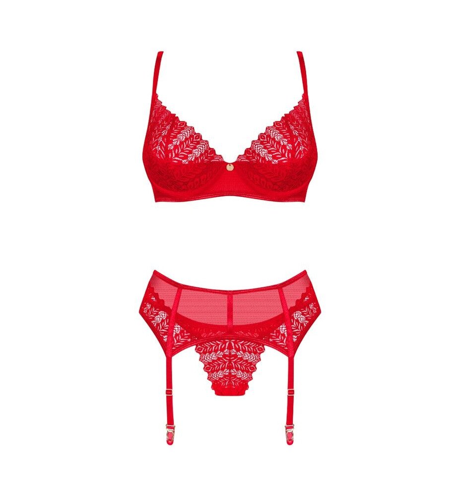 Plongez dans un univers de séduction et de passion avec notre ensemble de lingerie trois pieces rouge pour femme.