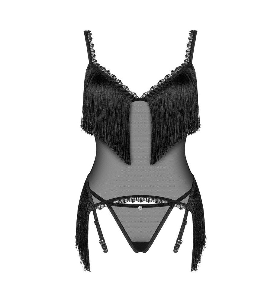 Laissez-vous emporter par le charme envoûtant et la séduction irrésistible de notre combinaison sexy de corset et string.
