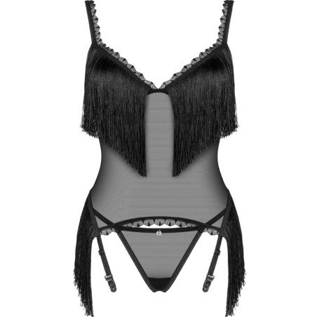 Laissez-vous emporter par le charme envoûtant et la séduction irrésistible de notre combinaison sexy de corset et string.